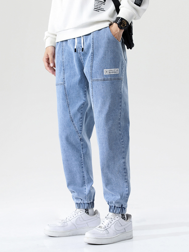  Spring Summer Solid Cotton Baggy Jeans Men Stretch Denim Joggers Streetwear Ankle Length Casual Harem Jean Pants