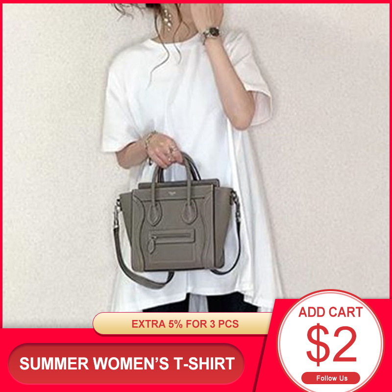Summer Basic White T-shirt Cute Long Tshirt Women Casual Oversized  Style Japan Streetwear Asymmetrical Top Tees Female