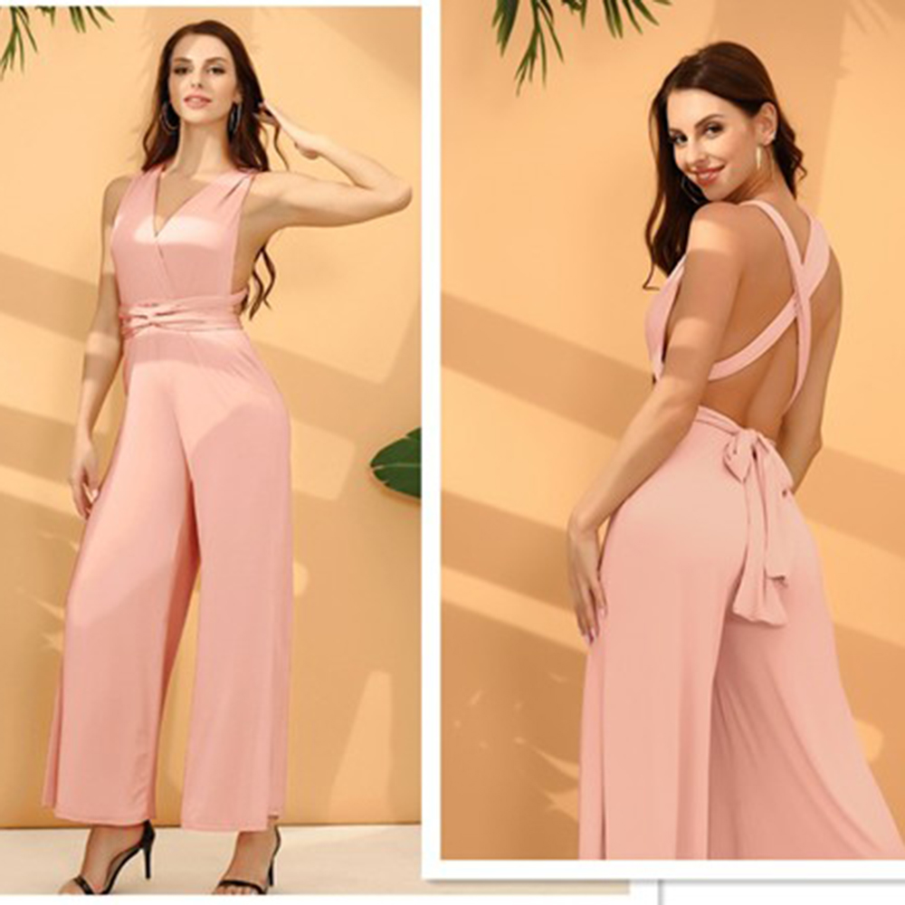 Premium DIY Sexy Women Multiway Wrap Convertible Boho Maxi Club Jumpsuits Bandage Long Jumpsuits Wide leg pants