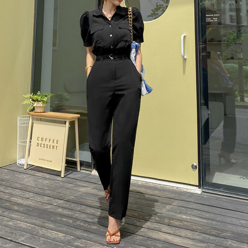 arrival  summer  style jumpsuit women short sleeve elegant temperament OL casual young black long jumpsuit