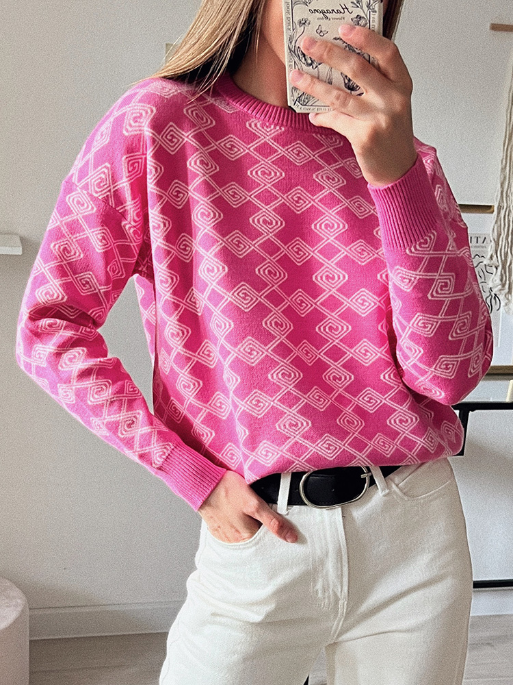 Autumn Winter Women knitted Pullovers  Fall Jacquard O-neck Thick Warm Women Sweater High  Casual Sweater