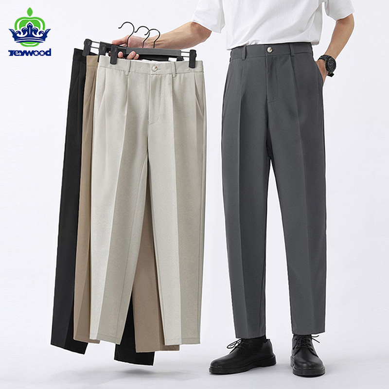 Spring Autumn Suit Pants Men Slim Work Elastic Waist Soft Formal Trousers Male Korea Black Grey  Clothing Plus Size 40 42