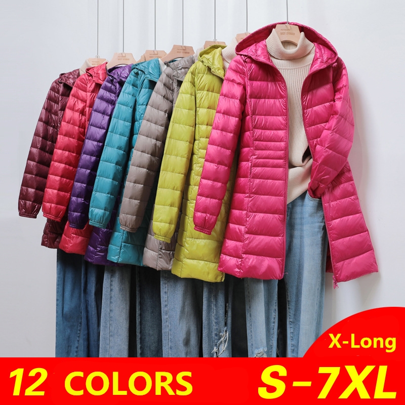 Women Reflective Skirt Down Jacket  Arrivlas Female Ultra Light Weight  Hooded Long  Puffer Coat Plus Size 5XL 6XL 7XL