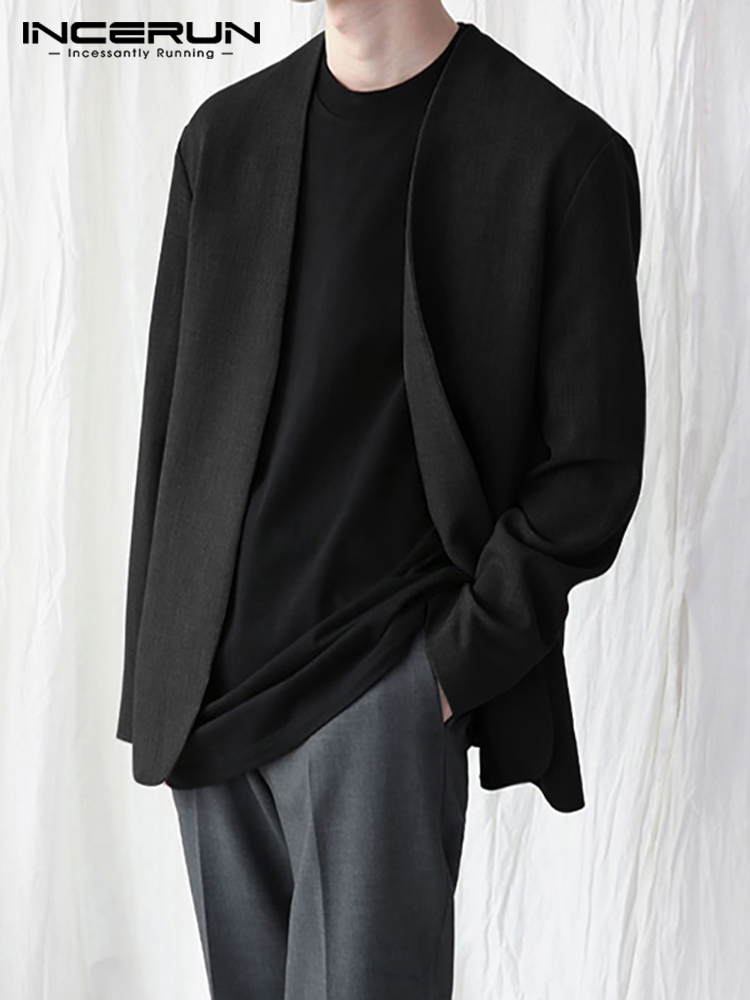 Stylish Men Blazer Leisure Style Loose Buttons Male All-match Simple Collarless Long-sleeved Suits S-5XL INCERUN Tops 