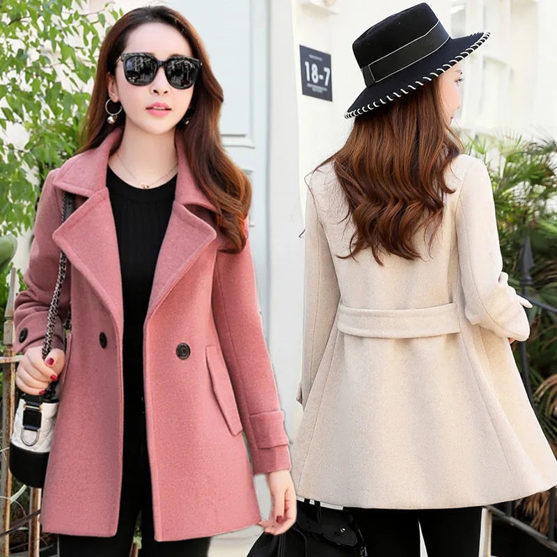 Women's Woolen Coat  Spring Autumn Lady Basic Coat  Temperament Slim Short Coat Women Jacket Coat Solid Outwear