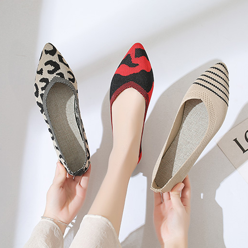 Shoes women   Slip On Mesh Loafers Breathable Stretch Ballet Shallow Flats Women Soft Bottom Pointed Toe Boat Shoes