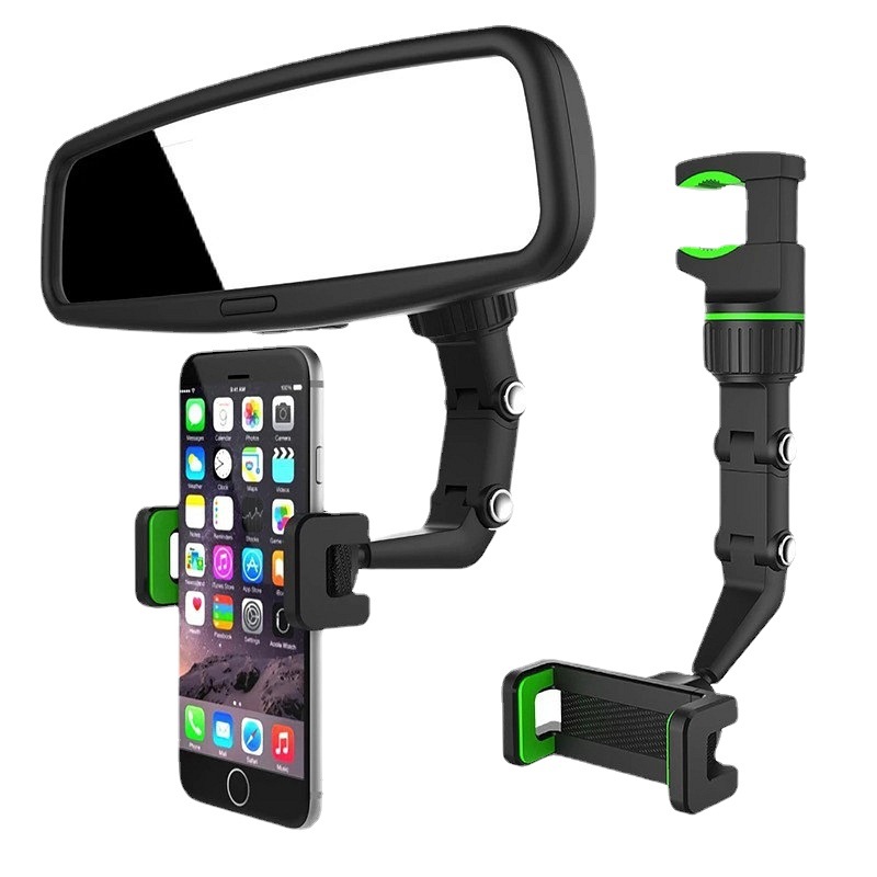Car Phone Holder Multifunctional 360 Degree Rotatable Auto Rearview Mirror Seat Hanging Clip Bracket Cell Phone Holder for Car
