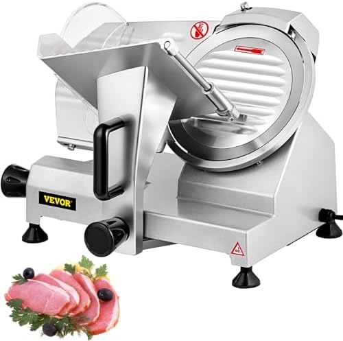 VEVOR Commercial Meat Slicer, 200W Electric Deli Food Slicer, 1200RPM Meat Slicer with 8.7“ Chromium-plated Steel Blade, 0-12mm Adjustable Thickness for Home & Commercial Use
