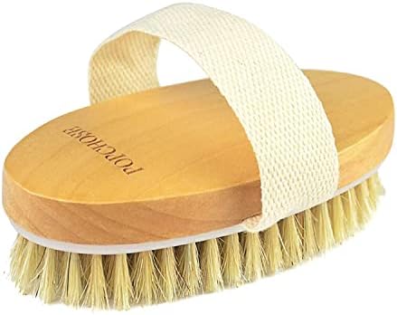 POPCHOSE Dry Brushing Body Brush, Natural Bristle Dry Skin Exfoliating Brush Body Scrub for Flawless Skin, Cellulite Treatment, Lymphatic Drainage and Blood Circulation Improvement