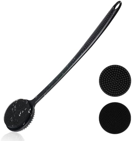 Silicone Back Scrubber for Shower, Bath Body Brush with Long Handle, Double Sided Shower Brush for Shower Exfoliating and Massage Can Produce Rich Foam, Long Handle Back Scrubber for Men and Women
