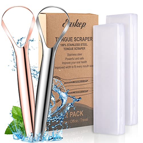 Tongue Scraper (2 Pack), Wide-head Tongue Cleaner with Nice Carrying Box, Easkep 100% Stainless Steel Tongue Scrapers Cleaners, for Men, Women, Adults, Kids