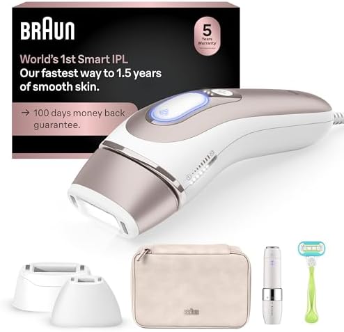 Braun IPL Skin i·expert, at Home Laser Hair Removal, Holiday Gifts for Women and Men with Free App, Vanity Case, Venus Razor, 2 Smart Heads, Facial Trimmer