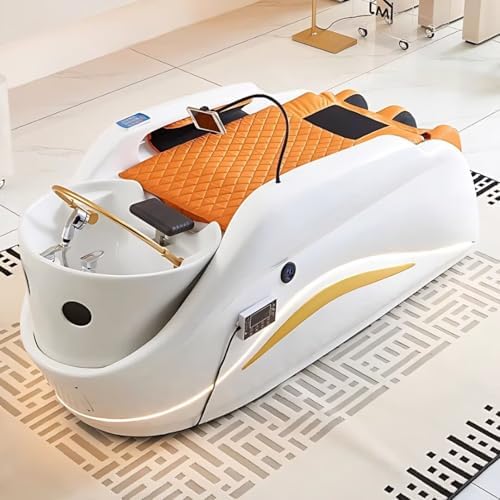 Salon Shampoo Bed-Massage Table with Unique Curved Modern Design, Head Spa Equipment& Beauty Bed Includes Water Cycle, Fumigation, Water Heater, USB Socket(76.77IN