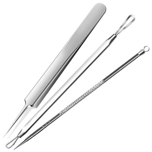 Pimple Extractor Acne Treatment Tool Surgical Grade Blackhead Comedone Removal 3-in-1 Popper Tool for Face Nose Blackhead Extractor Tool