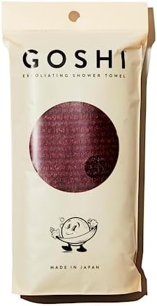 GOSHI Exfoliating Shower Towel - Rip-Resistant Exfoliating Washcloth for All Skin Types - Brick Red - Made in Japan
