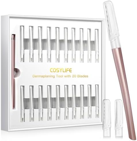 Dermaplaning Tool for Face Exfoliation, with 20 Replaceable Blades, Facial Shaver/Eyebrow Razor, Peach Fuzz Removal Eyebrow Shaper for Women, Easy to Use Dermaplaner Help Exfoliate and Smooth Skin