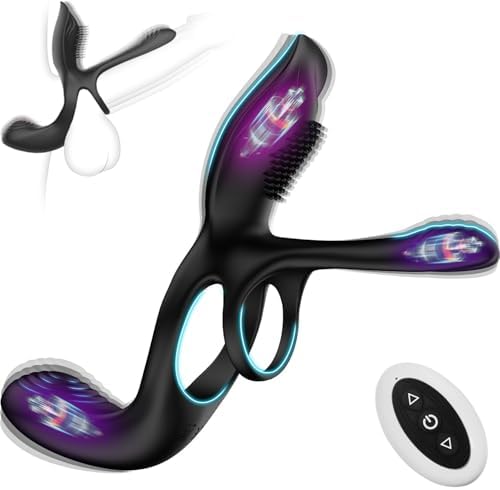 Vibrator for Couple, 3 in 1 Vibrating Cock Ring with 10 Modes, Men's Penis Vibrators, Perineum , G spot, Clitorals Stimulator for Women, Sex Novelties, Adult Sex Toys & Games Black