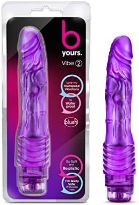 Blush Novelties B Yours Vibe #2 - Soft Realistic Multispeed Vibrating Dildo - 9 Inch Long - Slim 1.5" - Flexible Shaft - Waterproof Vibrator - Body Safe Sex Toy for Women - Clear Purple