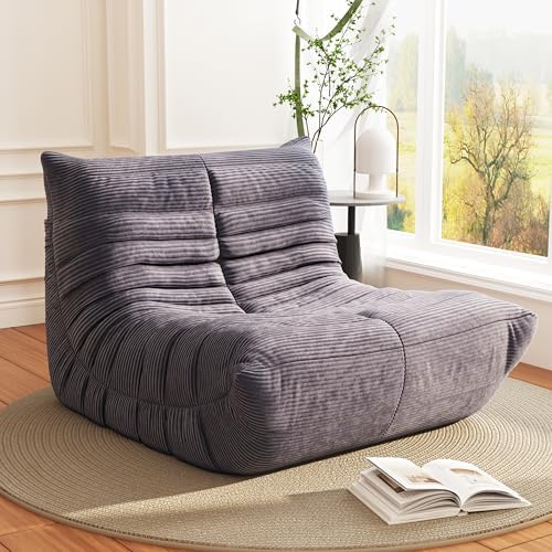 Bean Bag Chair, Lazy Floor Sofa Couch for Adults and Kids, Fireside Chair with Ergonomic Design, Memory Foam Lounge Chair for Living Room Bedroom, Office, Grey