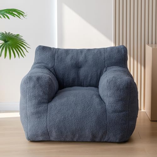 MAXYOYO Sherpa Bean Bag Chair, Boucle Tufted Bean Bag Couch, Living Room Bean Bag Chair for Adults Kids, Teddy Lazy Sofa Accent Chair with Pocket for Reading, Stuffed with Filler