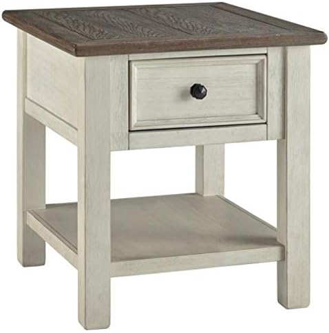 Signature Design by Ashley Bolanburg Farmhouse Square Two Tone End Table, Antique Cream