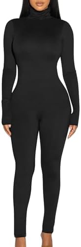 BORIFLORS Long Sleeve Jumpsuit for Women Sexy Turtleneck One Piece Bodycon Rompers Clubwear