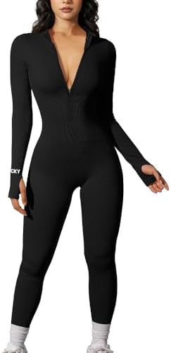 Glamaker Women's One Piece Jumpsuit Zip Up Bodycon Sexy Sleeveless Onesies Rompers Playsuit Party Clubwear
