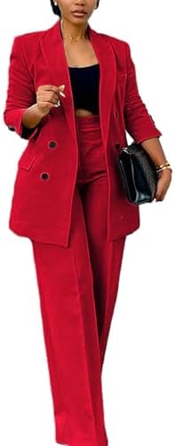 HuiSiFang Women's Business Casual Suits 2 Piece Dressy Blazer and Loose Straight Leg Pants Set