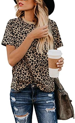 Blooming Jelly Womens Leopard Print Tops Short Sleeve Round Neck Casual T Shirts Tees