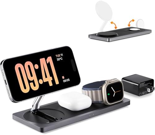 3 in 1 Charging Station for Apple Devices: Used for iPhone and Watch Charging Station with Magsafe Charger Stand, Wireless Charger for iPhone15/14/13/12, Apple Watch 1-9/Ultra, AirPods 3 Pro