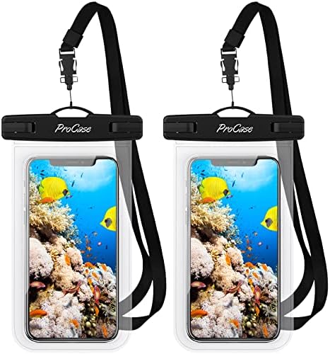 ProCase 2 Pack Waterproof Phone Pouch Case, 7" Universal Underwater Cellphone Dry Bag Holder for iPhone 15 14 13 Pro Max 12 11, Galaxy S24 S23 S22 Ultra Pixel Beach Cruise Essential -Clear