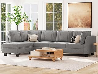 Belffin L Shaped Sofa Fabric Reversible Sectional Sofa with Storage Ottoman Convertible L-Shaped Couch Grey