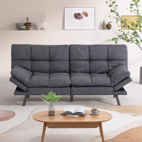 Futon Sofa Bed,Grey Convertible Couch Memory Foam Futon Convertible Couch Bed Sofa Sleeper Love Seat Daybed Sofa for Living Spaces,Apartment,71'' (Grey)