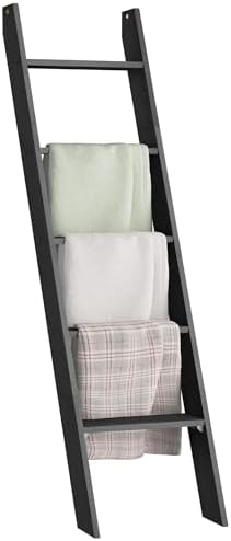 VASAGLE Blanket Ladder Decorative Farmhouse for The Living Room, 5-Tier Ladder Shelf, Ladder Rack for Storage and Decor, Ebony Black ULLS018B56