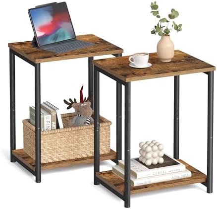 VASAGLE Side Tables Set of 2, Small End Table, Nightstand for Living Room, Bedroom, Office, Bathroom, Rustic Brown and Black ULET272B01