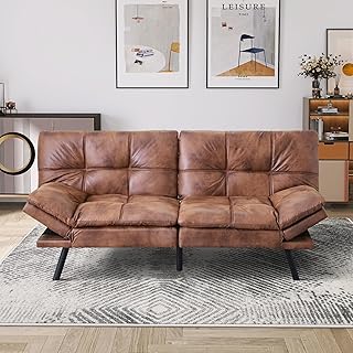 MUUEGM Adjustable Memory Foam Futon Sofa Bed, Couch with Convertible Backrests Armrests Futon Folding, Modern Futon Sleeper for Living Room, Apartment, Office, Small Room 71” Sofa Bed Brown