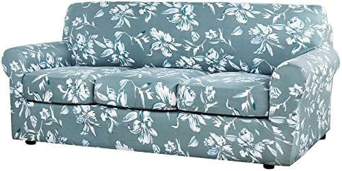 H.VERSAILTEX Super Stretch 4 Pieces Sofa Covers for 3 Cushion Couch Slipcovers Feature Soft Thick Bouncy Modern Style with Individual Pet Friendly - Sofa, Aqua