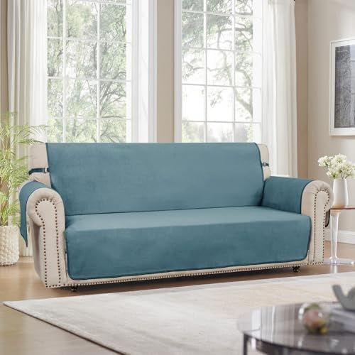 RBSC Home Waterproof Velvet Sofa Cover Soft Couch Cover for 3 Cushion Cover Washable Furniture Protector for Dogs Non-Slip Sofa Slipcover Fit Sitting