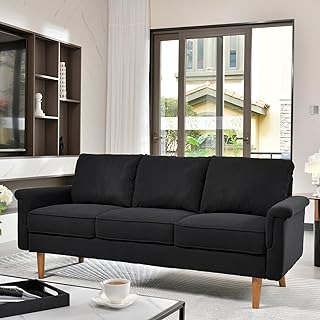 ovios Modern Corduroy Couch with Cloud Cushion,Comfy 3 Seater Sofa with Deep Seat,Comfortable Small Sofas for Small Space Living Room Bedroom Office Apartment (Black)