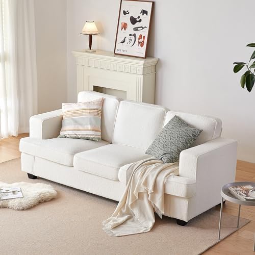 XSPRACER Couches for Living Room, Comfy Couch, Deep Seat Sofa, Couches for Small Spaces, Indoor Sofa, Office Couch, Modern, Oyster White, Teddy Velvet