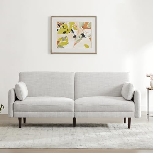 CHITA Mid-Century Modern Sofa, Fabric Couch for Living Room with Solid Wood Leg, No-Tools Assembly, 73''W, Ivory