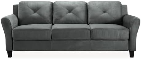Lifestyle Solutions Harrington Sofa Upholstered Microfiber Fabric Rolled Arms, Dark Grey