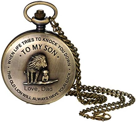 Lancardo Bronze Quartz Pocket Watch Engraved to My Son Love Dad Men's Boys Love Fob Pocket Watch Large Arabic Markers with Chain